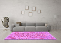 Machine Washable Southwestern Purple Country Area Rugs in a Living Room, wshcon2237pur