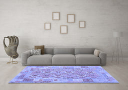 Machine Washable Southwestern Blue Country Rug in a Living Room, wshcon2237blu