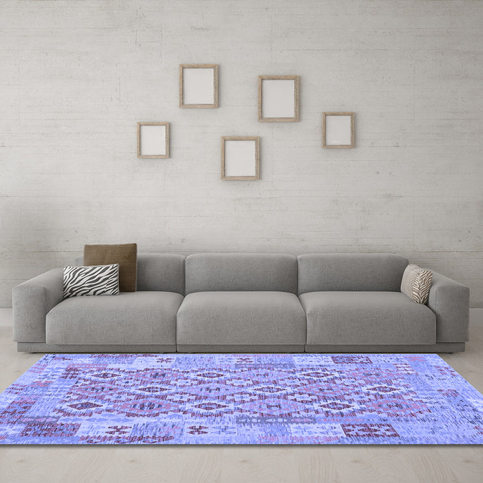 Machine Washable Southwestern Blue Country Rug in a Living Room, wshcon2237blu