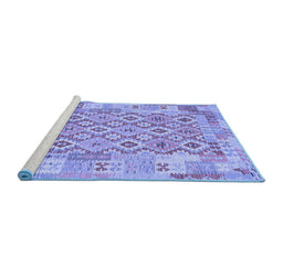Sideview of Machine Washable Southwestern Blue Country Rug, wshcon2237blu