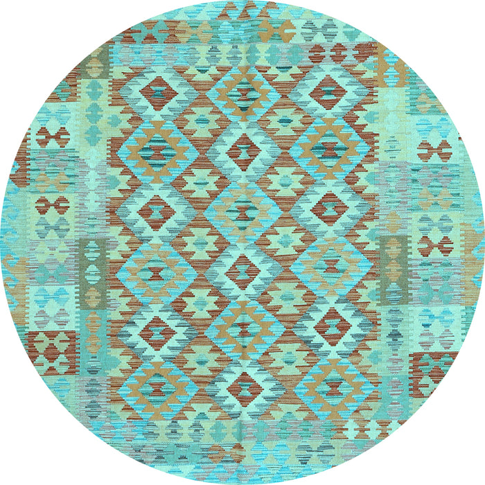 Round Machine Washable Southwestern Light Blue Country Rug, wshcon2237lblu
