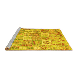 Sideview of Machine Washable Southwestern Yellow Country Rug, wshcon2238yw
