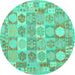 Round Southwestern Turquoise Country Rug, con2238turq