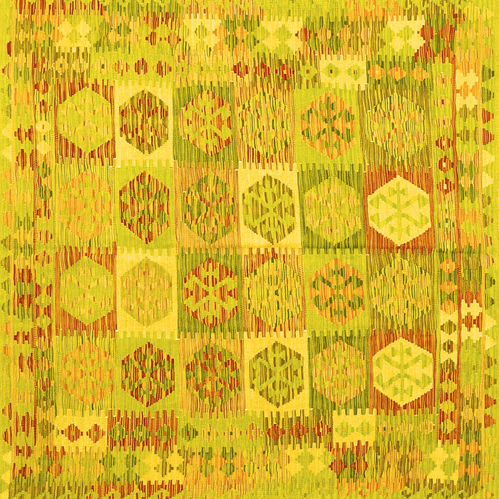Square Machine Washable Southwestern Yellow Country Rug, wshcon2238yw