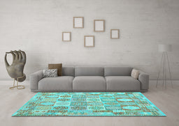 Machine Washable Southwestern Light Blue Country Rug in a Living Room, wshcon2238lblu