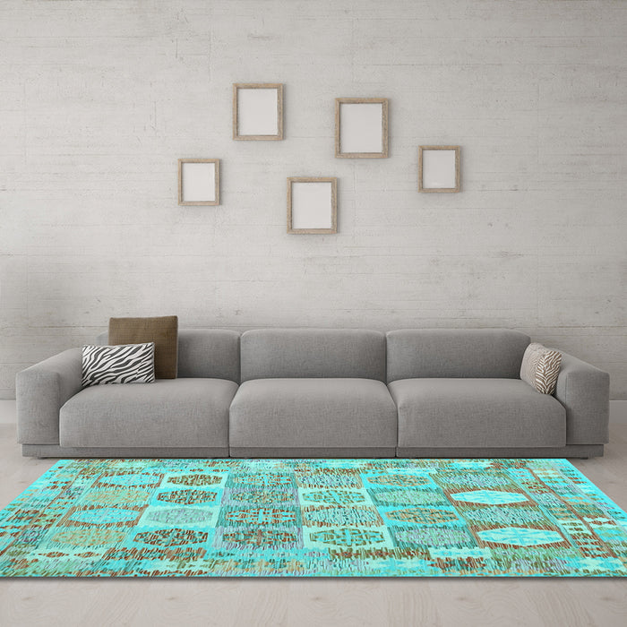 Machine Washable Southwestern Light Blue Country Rug in a Living Room, wshcon2238lblu