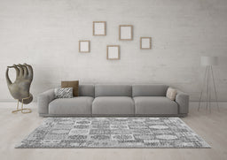 Machine Washable Southwestern Gray Country Rug in a Living Room,, wshcon2238gry