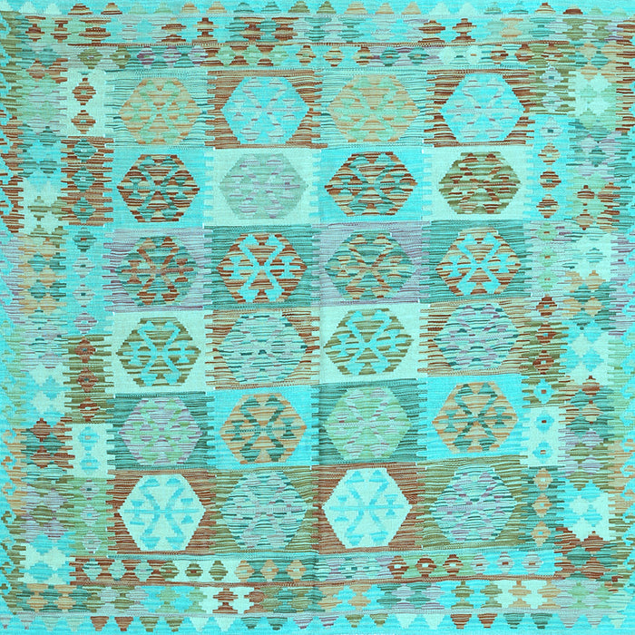 Square Machine Washable Southwestern Light Blue Country Rug, wshcon2238lblu