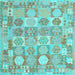 Square Machine Washable Southwestern Light Blue Country Rug, wshcon2238lblu