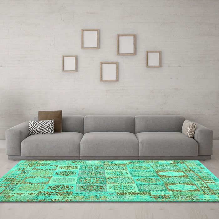 Machine Washable Southwestern Turquoise Country Area Rugs in a Living Room,, wshcon2238turq