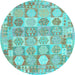 Round Machine Washable Southwestern Light Blue Country Rug, wshcon2238lblu