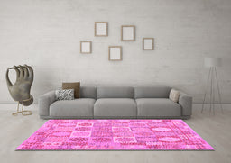 Machine Washable Southwestern Pink Country Rug in a Living Room, wshcon2238pnk