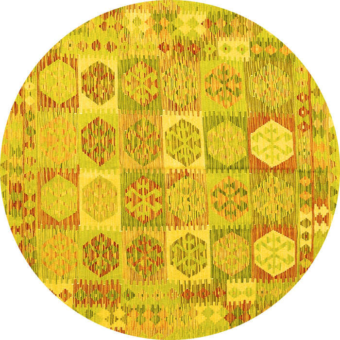 Round Machine Washable Southwestern Yellow Country Rug, wshcon2238yw