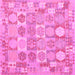 Square Machine Washable Southwestern Pink Country Rug, wshcon2238pnk