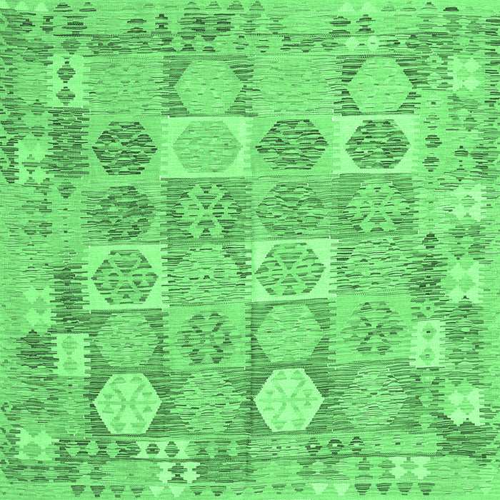 Square Machine Washable Southwestern Emerald Green Country Area Rugs, wshcon2238emgrn