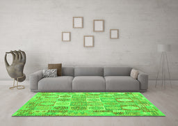 Machine Washable Southwestern Green Country Area Rugs in a Living Room,, wshcon2238grn