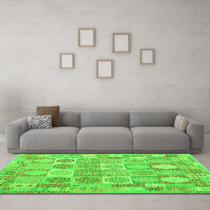 Machine Washable Southwestern Green Country Area Rugs in a Living Room,, wshcon2238grn