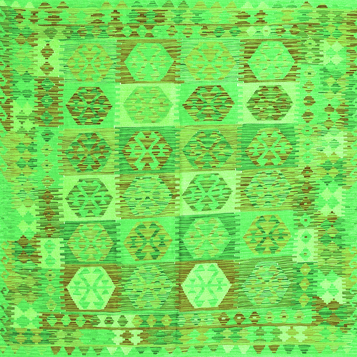 Round Machine Washable Southwestern Green Country Area Rugs, wshcon2238grn