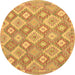 Round Machine Washable Southwestern Brown Country Rug, wshcon2239brn