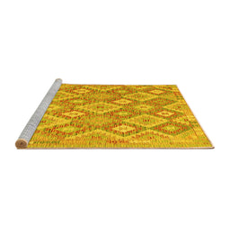 Sideview of Machine Washable Southwestern Yellow Country Rug, wshcon2239yw