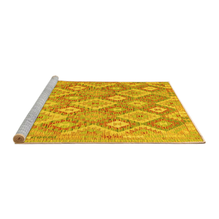 Sideview of Machine Washable Southwestern Yellow Country Rug, wshcon2239yw