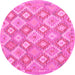 Round Machine Washable Southwestern Pink Country Rug, wshcon2239pnk