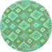 Round Southwestern Turquoise Country Rug, con2239turq