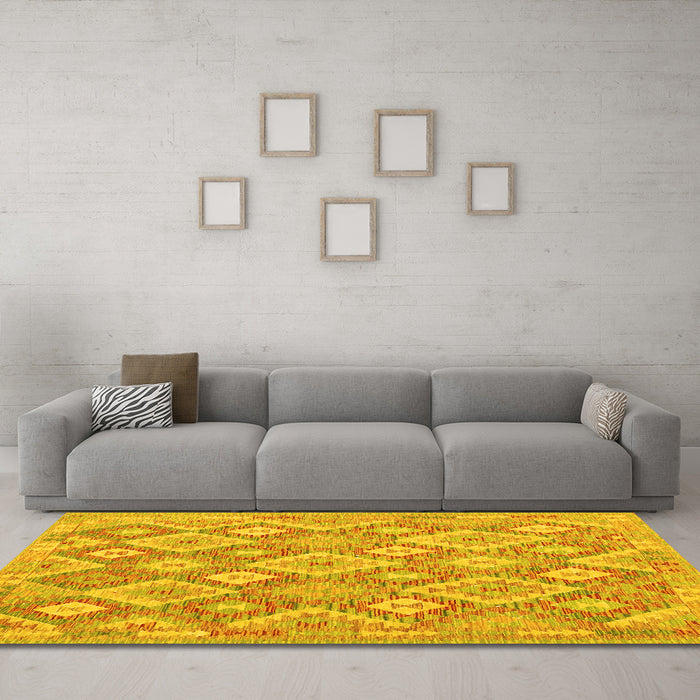 Machine Washable Southwestern Yellow Country Rug in a Living Room, wshcon2239yw