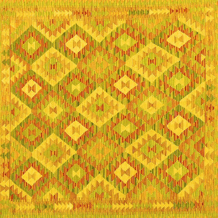 Square Machine Washable Southwestern Yellow Country Rug, wshcon2239yw