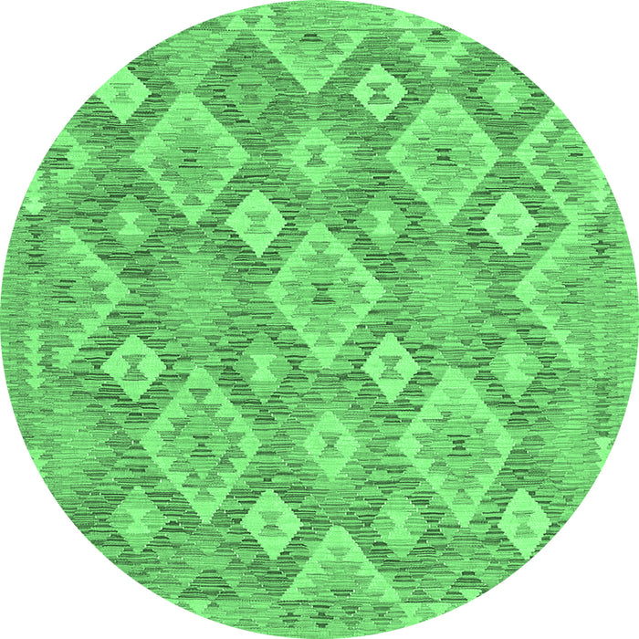 Round Machine Washable Southwestern Emerald Green Country Area Rugs, wshcon2239emgrn