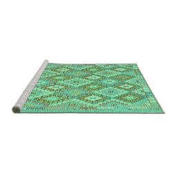 Sideview of Machine Washable Southwestern Turquoise Country Area Rugs, wshcon2239turq