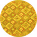 Round Machine Washable Southwestern Yellow Country Rug, wshcon2239yw