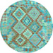 Round Abstract Light Blue Contemporary Rug, con2240lblu