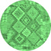 Round Machine Washable Abstract Emerald Green Contemporary Area Rugs, wshcon2240emgrn