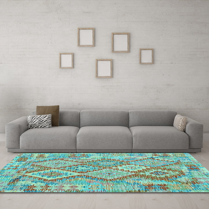 Machine Washable Abstract Light Blue Contemporary Rug in a Living Room, wshcon2240lblu