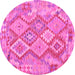 Round Machine Washable Abstract Pink Contemporary Rug, wshcon2240pnk