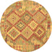 Round Abstract Brown Contemporary Rug, con2240brn