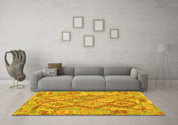 Machine Washable Abstract Yellow Contemporary Rug, wshcon2240yw