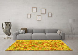 Machine Washable Abstract Yellow Contemporary Rug in a Living Room, wshcon2240yw