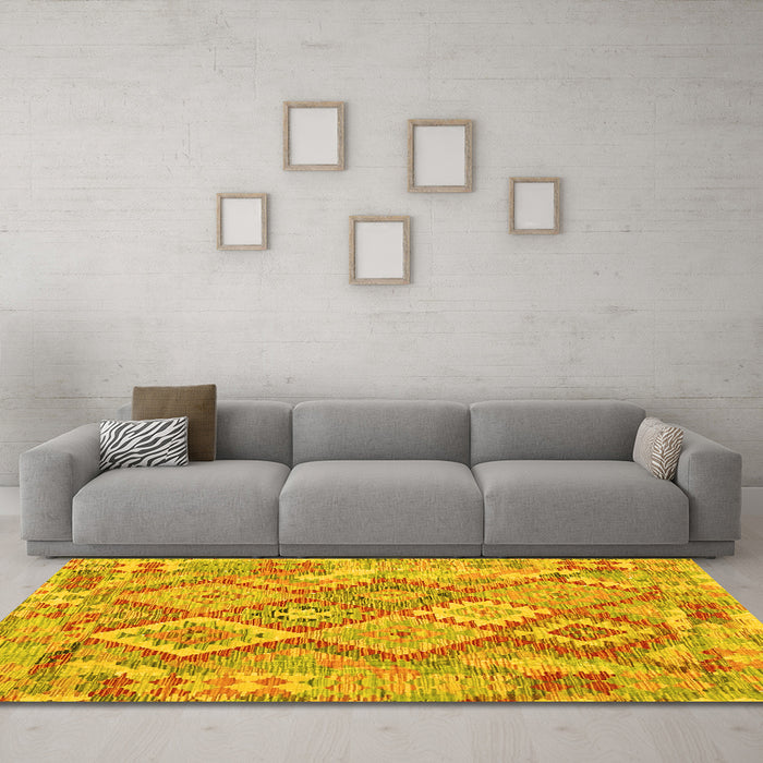 Machine Washable Abstract Yellow Contemporary Rug in a Living Room, wshcon2240yw