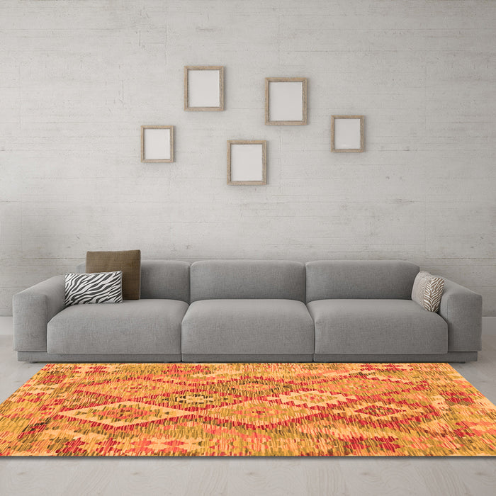 Machine Washable Abstract Orange Contemporary Area Rugs in a Living Room, wshcon2240org
