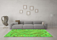 Machine Washable Abstract Green Contemporary Rug, wshcon2240grn