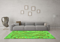 Machine Washable Abstract Green Contemporary Area Rugs in a Living Room,, wshcon2240grn