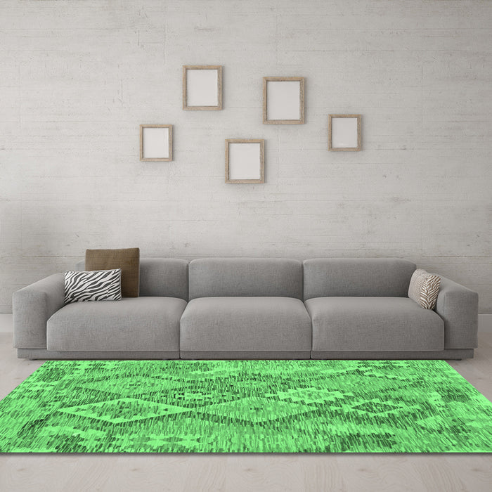 Machine Washable Abstract Emerald Green Contemporary Area Rugs in a Living Room,, wshcon2240emgrn