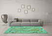 Machine Washable Abstract Turquoise Contemporary Area Rugs in a Living Room,, wshcon2240turq