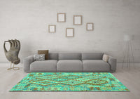 Machine Washable Abstract Turquoise Contemporary Rug, wshcon2240turq