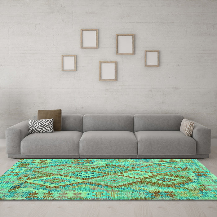 Machine Washable Abstract Turquoise Contemporary Area Rugs in a Living Room,, wshcon2240turq