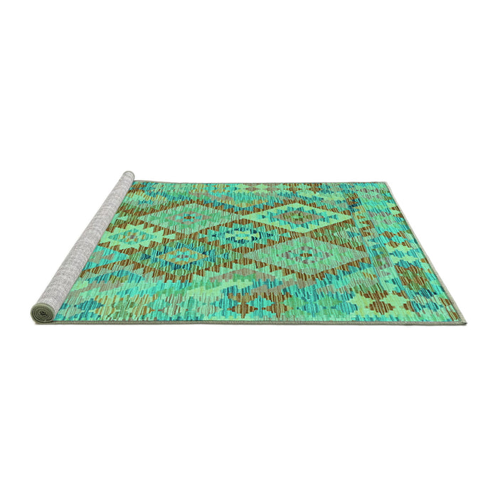 Sideview of Machine Washable Abstract Turquoise Contemporary Area Rugs, wshcon2240turq