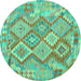 Round Machine Washable Abstract Turquoise Contemporary Area Rugs, wshcon2240turq