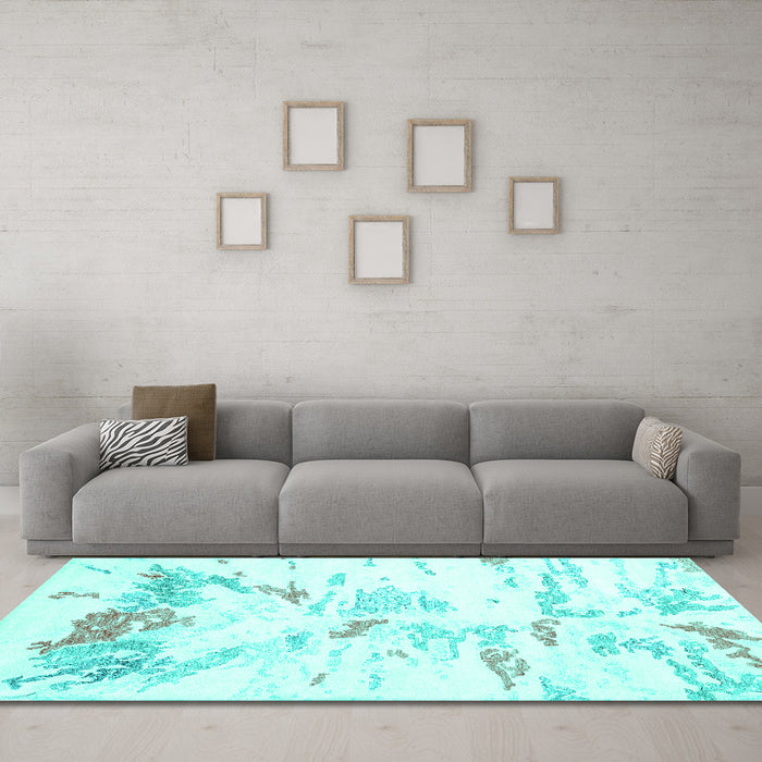 Machine Washable Solid Turquoise Modern Area Rugs in a Living Room,, wshcon2241turq